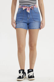 Short Mujer Mom Pañuelo Azul Claro