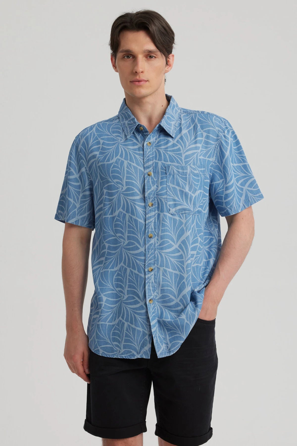 Camisa Hombre Print Azul Claro
