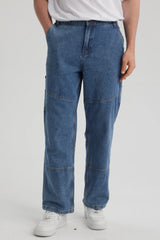 Jeans Recto Moda Hombre Azul