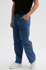 Jeans hombre azul retro con bolsillos cargo delanteros y corte relajado