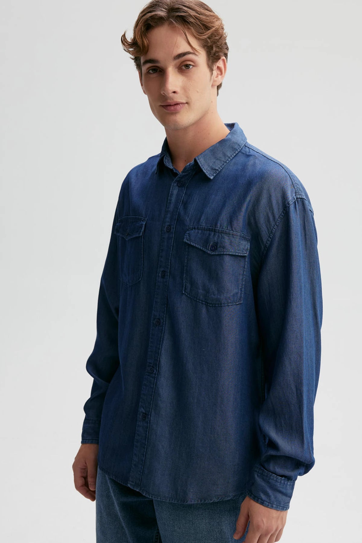 Camisa Hombre Lyocell Azul
