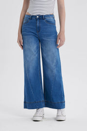 Jeans Mujer Wide Leg Diagonal Azul