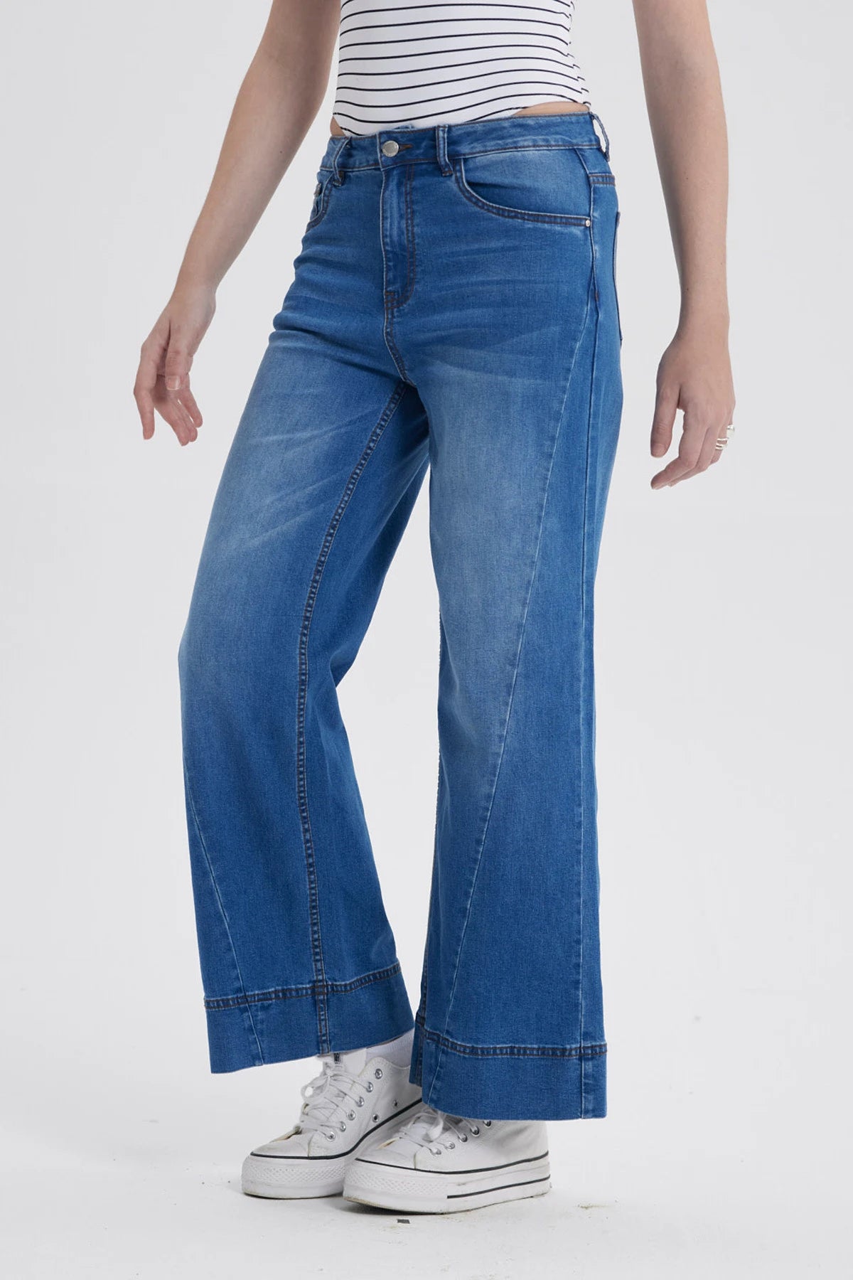 Jeans Mujer Wide Leg Diagonal Azul