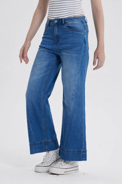 Jeans Mujer Wide Leg Diagonal Azul
