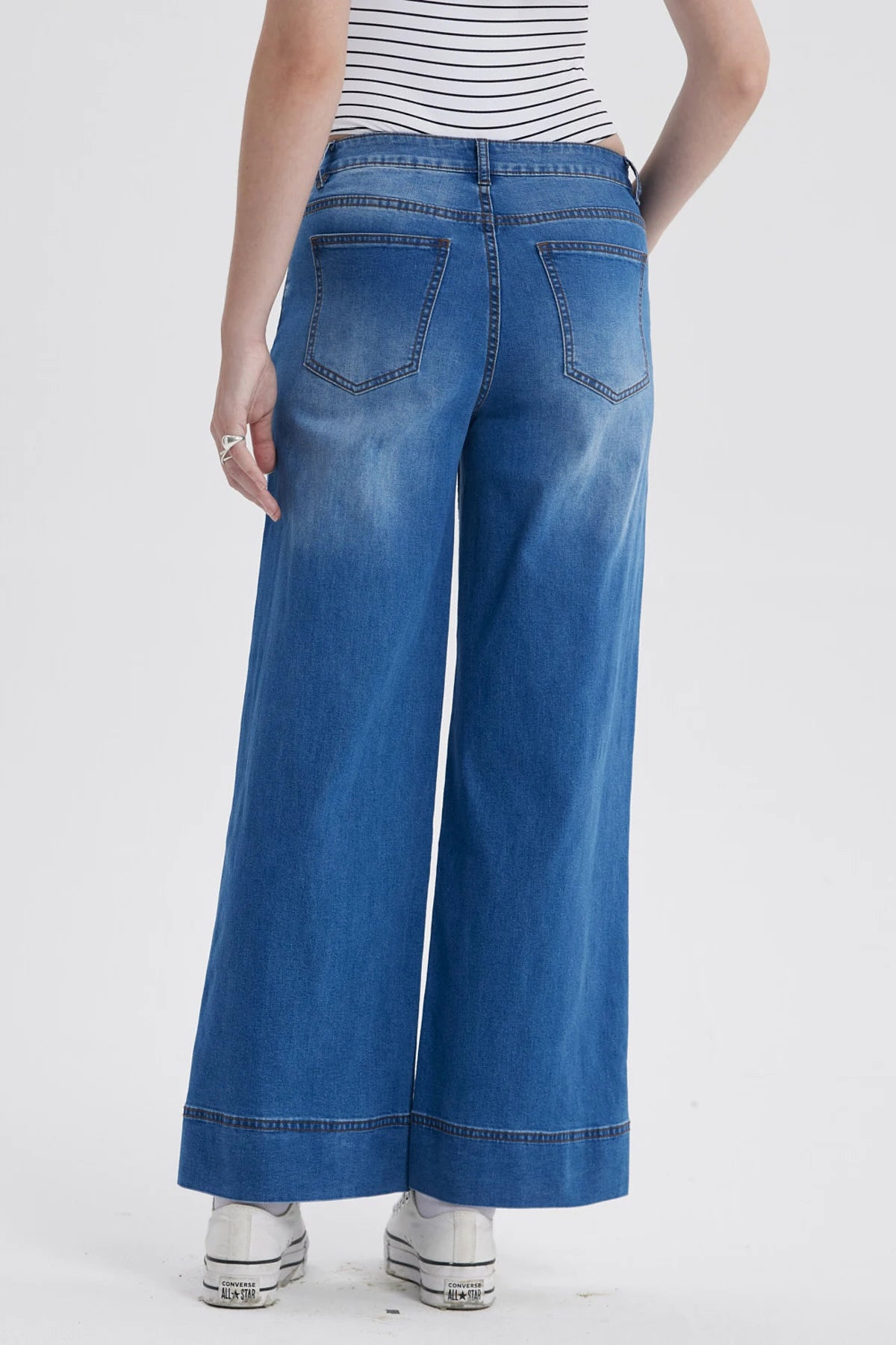 Jeans Mujer Wide Leg Diagonal Azul