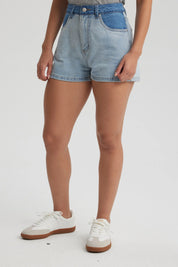 Short Mujer Bicolor Azul Claro