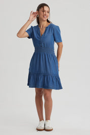 Vestido Mujer Escote En V Azul