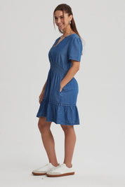 Vestido Mujer Escote En V Azul