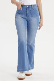 Jeans Mujer Flare Bolsiillos Azul