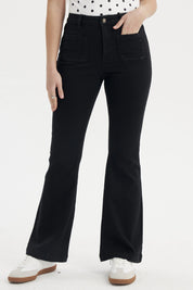 Jeans Mujer Flare Bolsiillos Negro