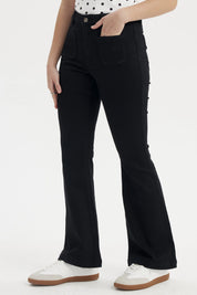 Jeans Mujer Flare Bolsiillos Negro