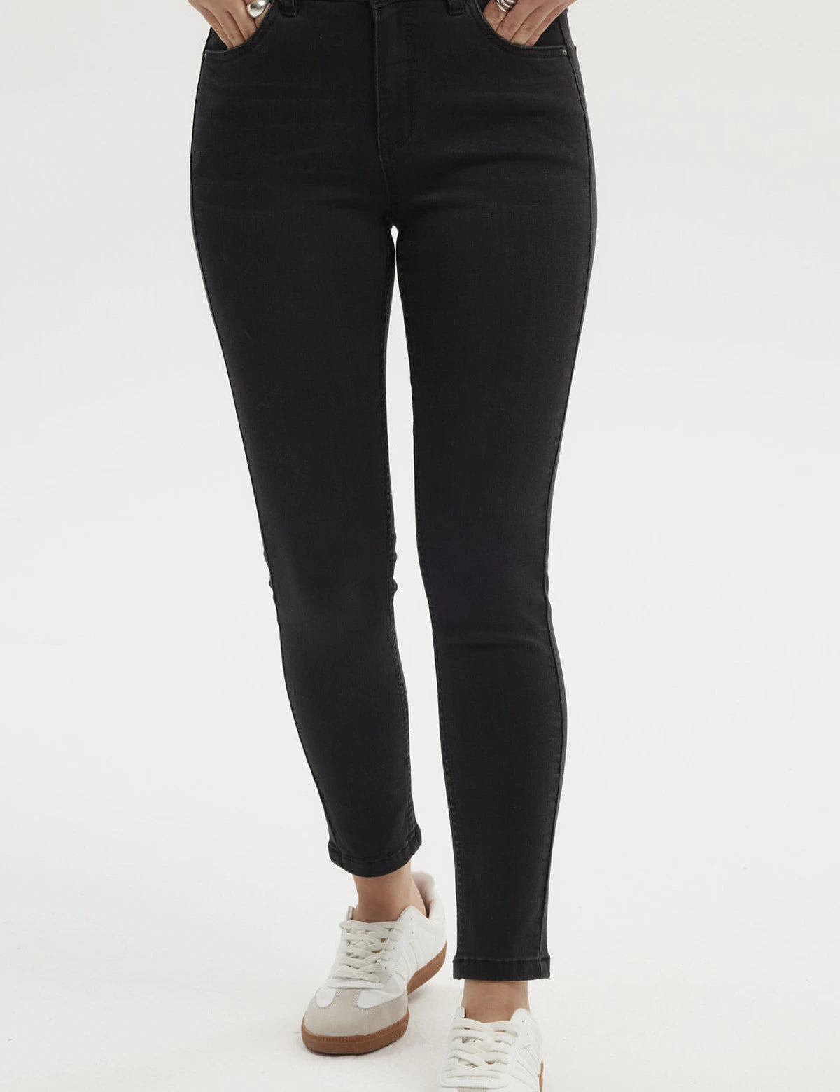 Jeans super skinny negro mujer con diseño liso corte ajustado y cintura alta