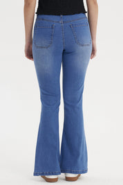 Jeans Mujer Flare Botones Azul