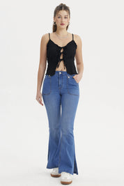 Jeans Mujer Flare Botones Azul