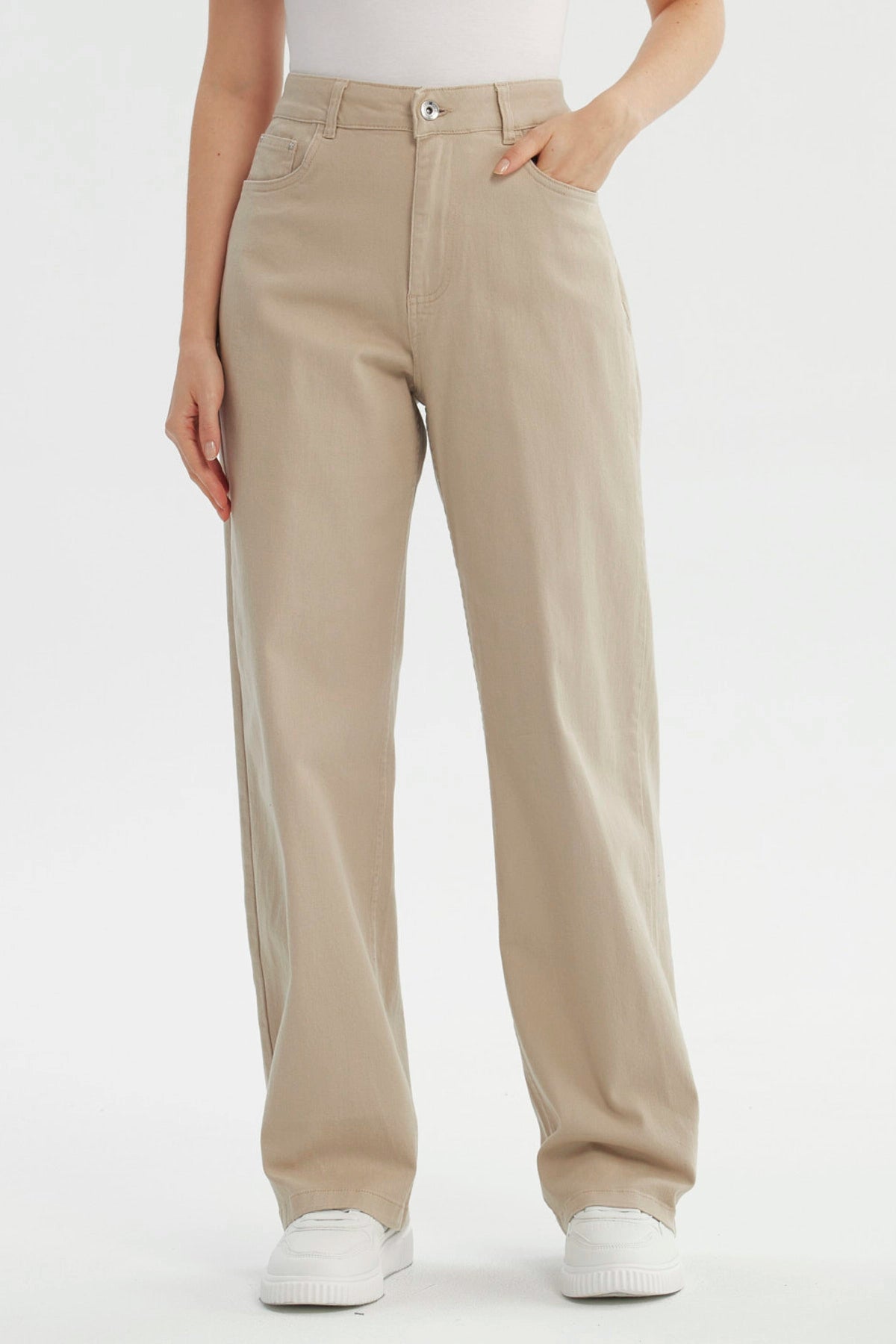 Jeans Mujer Calce Recto Beige