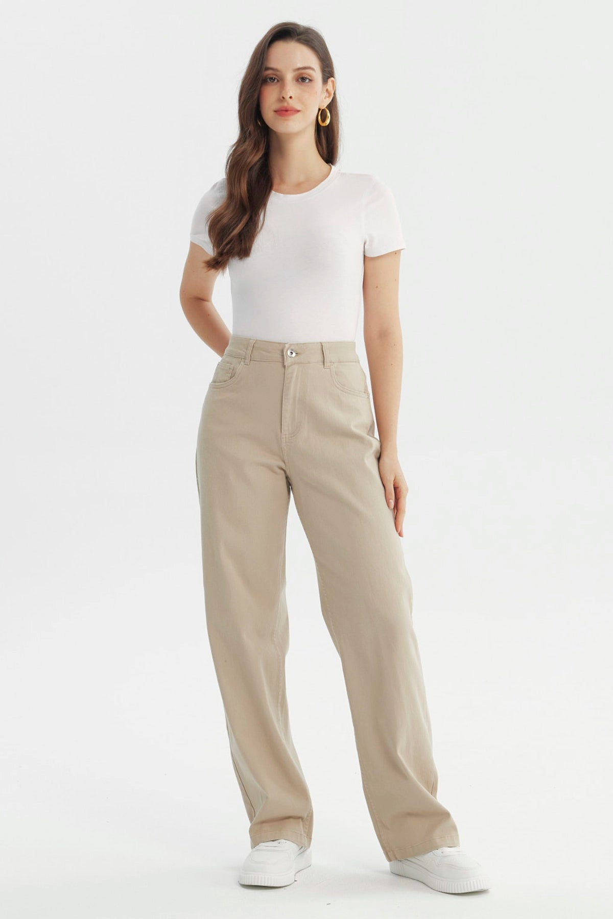 Jeans Mujer Calce Recto Beige