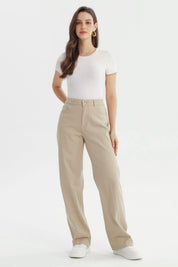 Jeans Mujer Calce Recto Beige