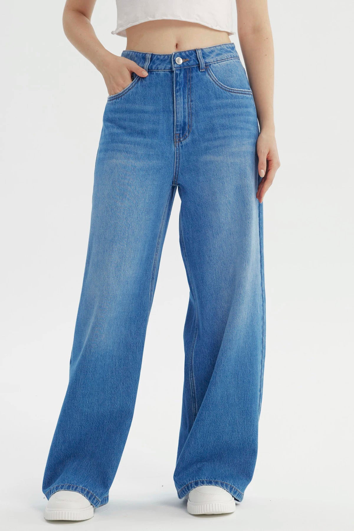 Jeans Mujer Wide Leg Azul