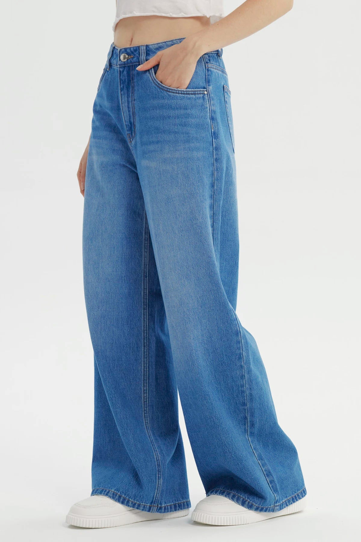 Jeans Mujer Wide Leg Azul