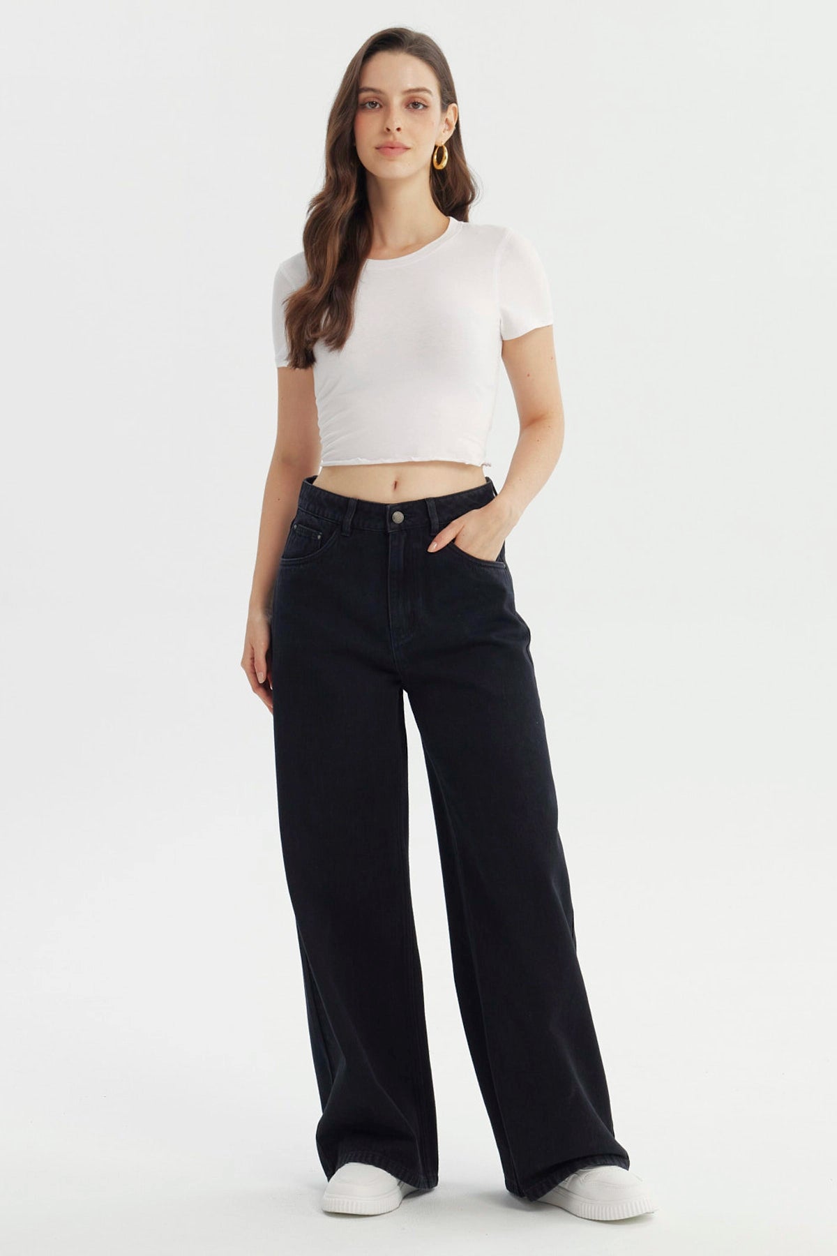Jeans Mujer Wide Leg Negro