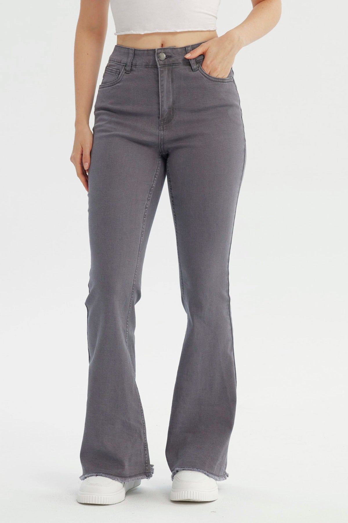 Jeans Mujer Flare Gris