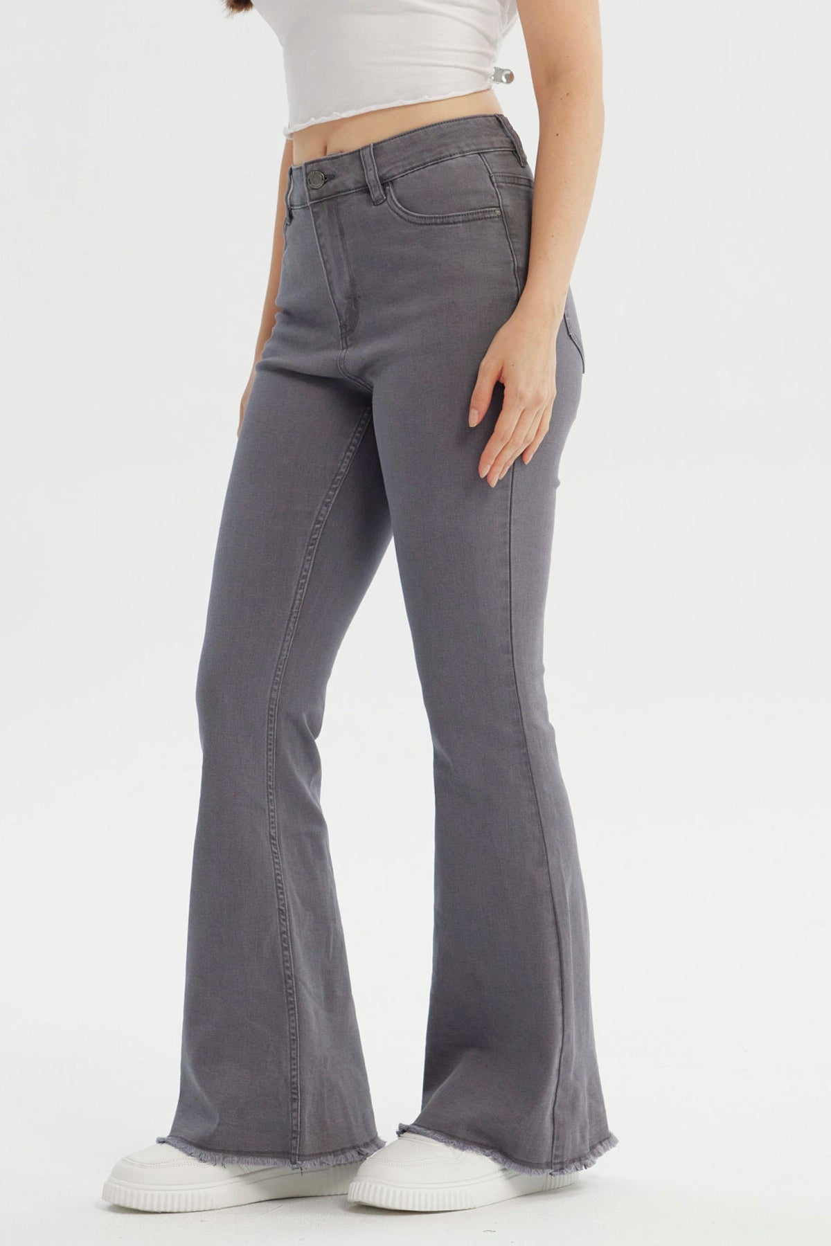Jeans Mujer Flare Gris