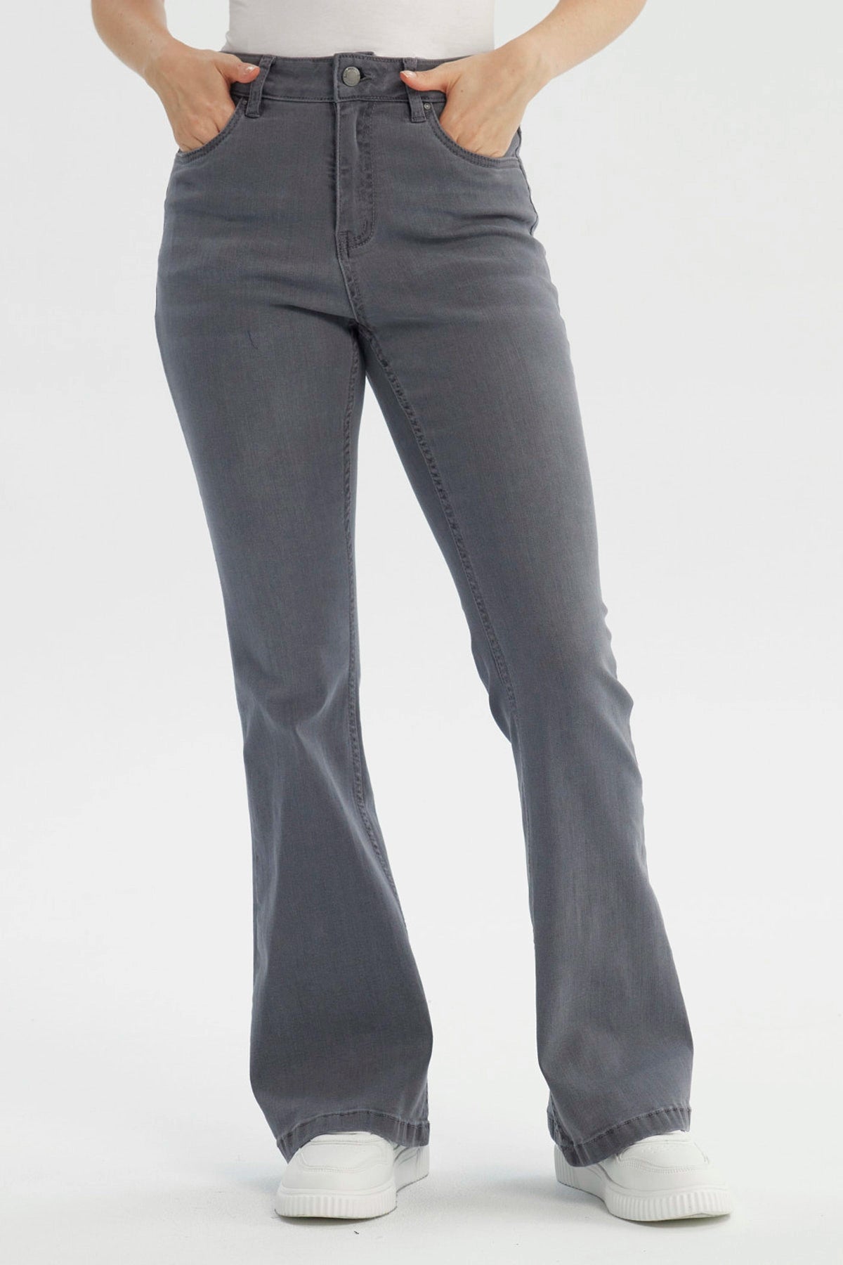 Jeans Mujer Flare Gris Oscuro