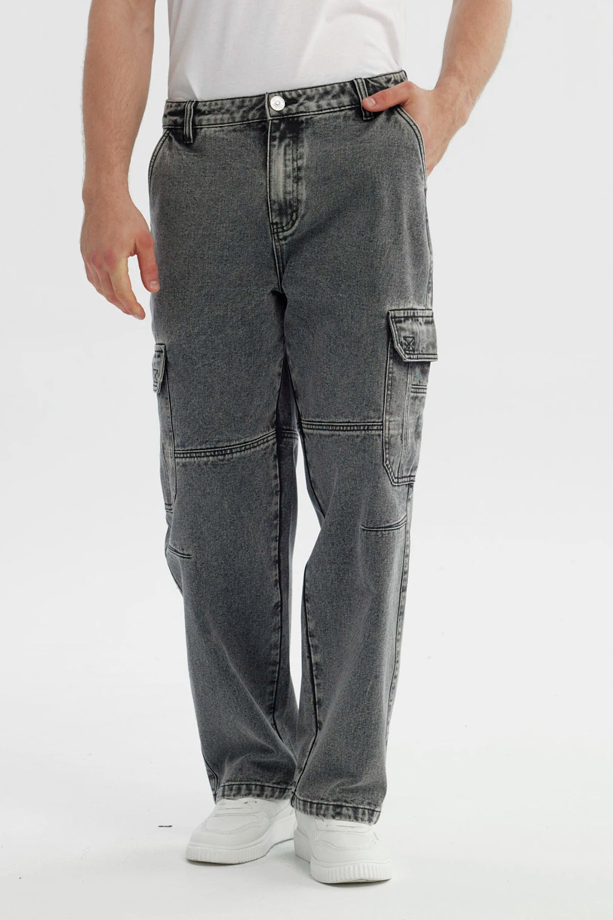 Jeans Hombre Baggy Gris Claro