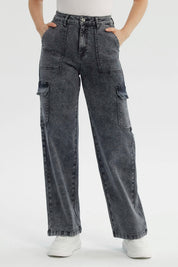 Jeans Mujer Calce Recto Gris Oscuro