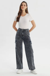 Jeans Mujer Calce Recto Gris Oscuro