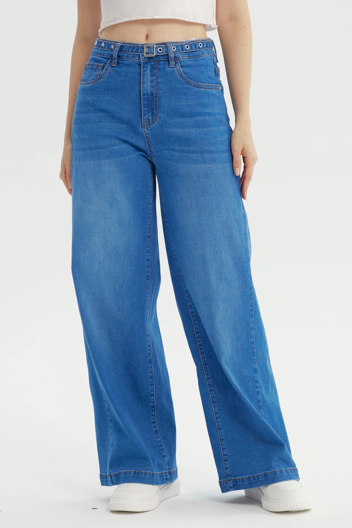 Jeans Mujer Moda Wide Leg Azul