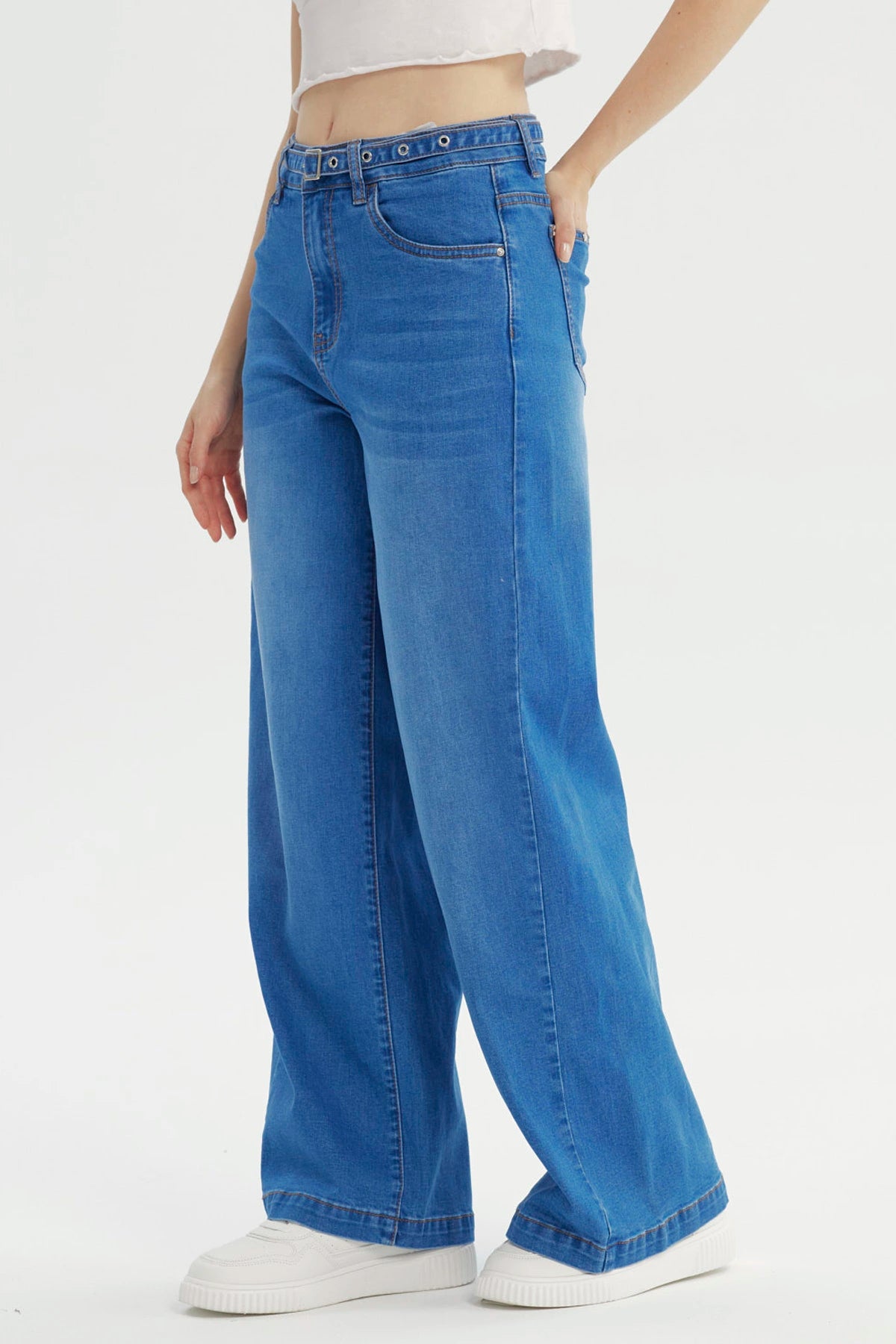 Jeans Mujer Moda Wide Leg Azul
