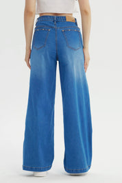 Jeans Mujer Moda Wide Leg Azul