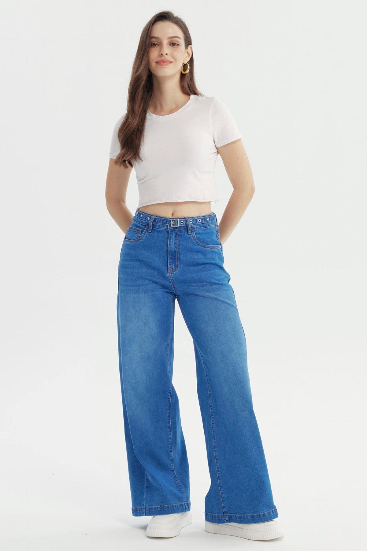 Jeans Mujer Moda Wide Leg Azul