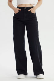 Jeans Mujer Moda Wide Leg Negro