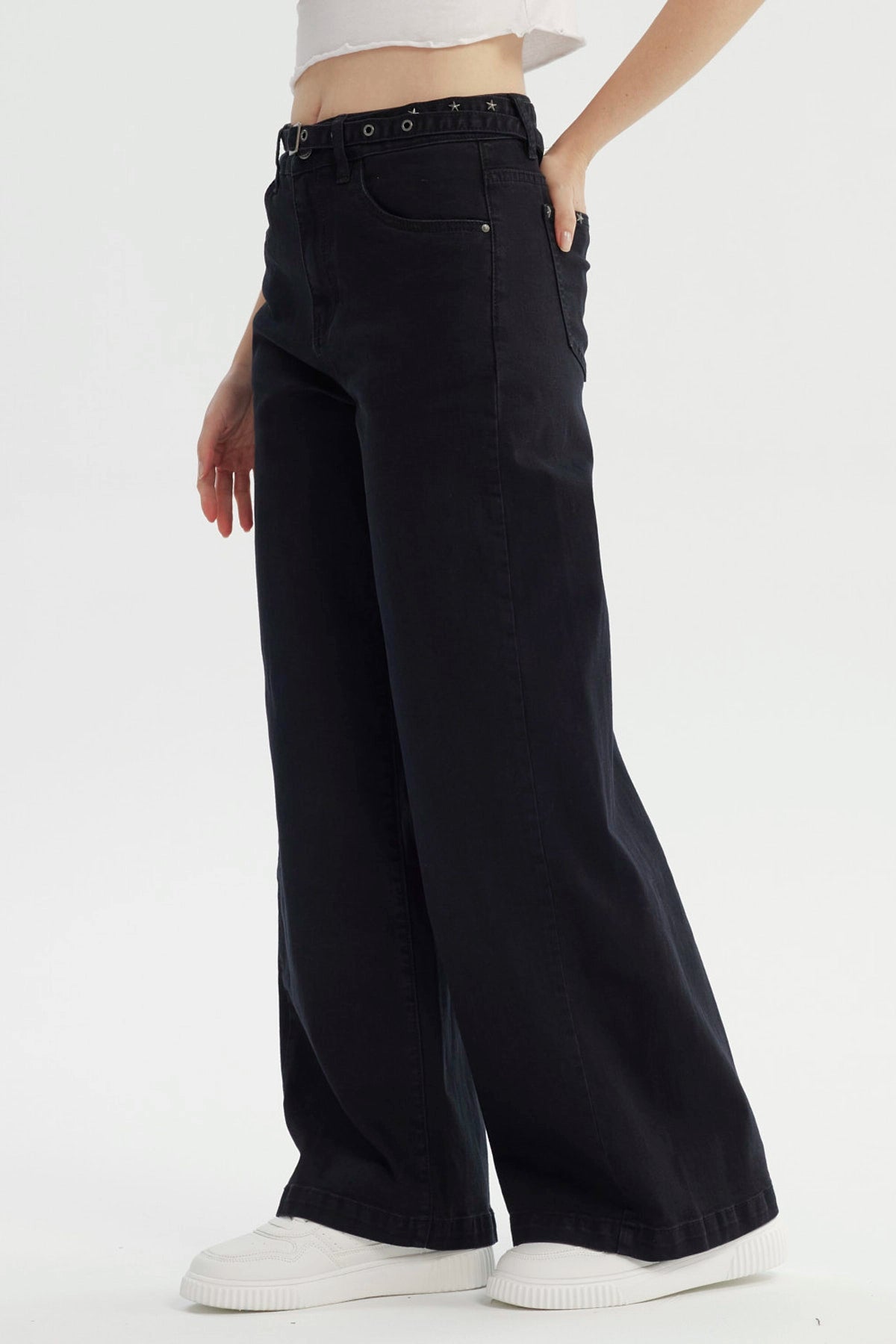 Jeans Mujer Moda Wide Leg Negro