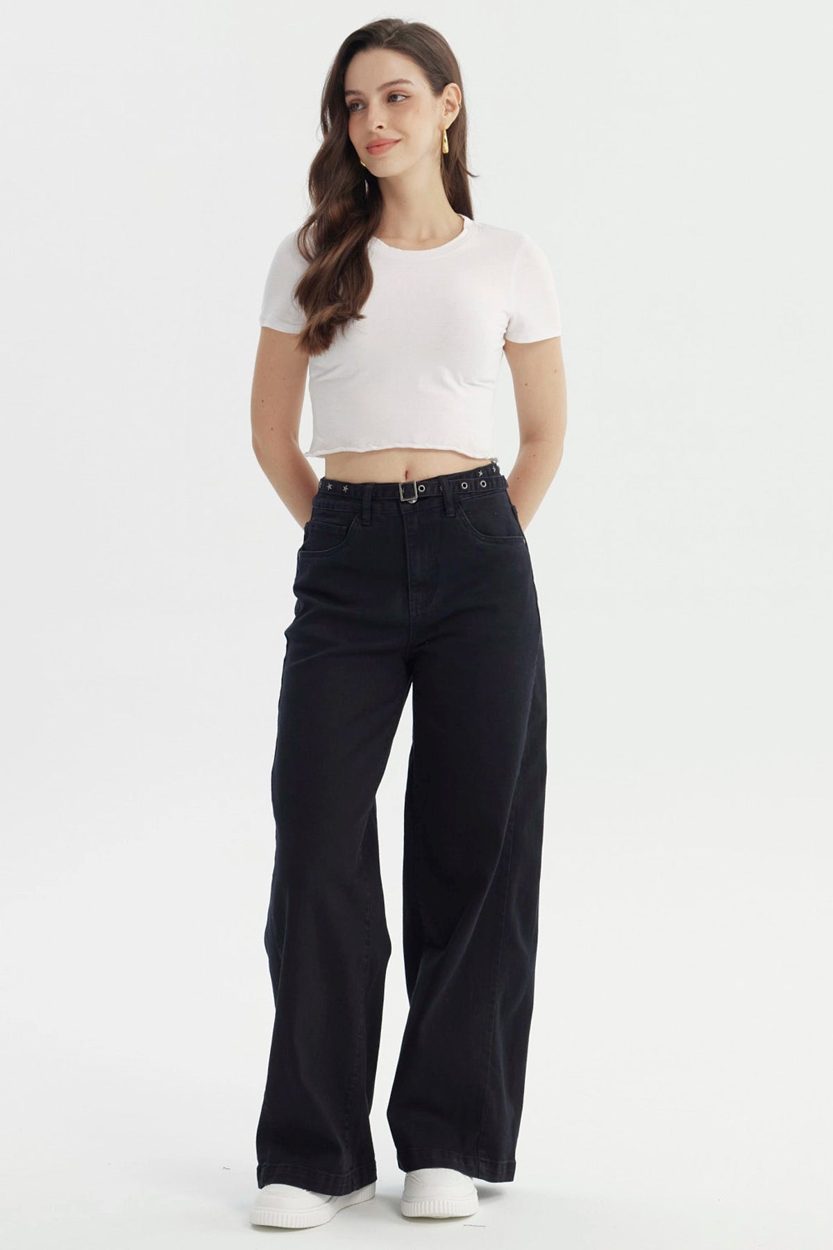 Jeans Mujer Moda Wide Leg Negro