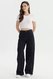 Jeans Mujer Moda Wide Leg Negro