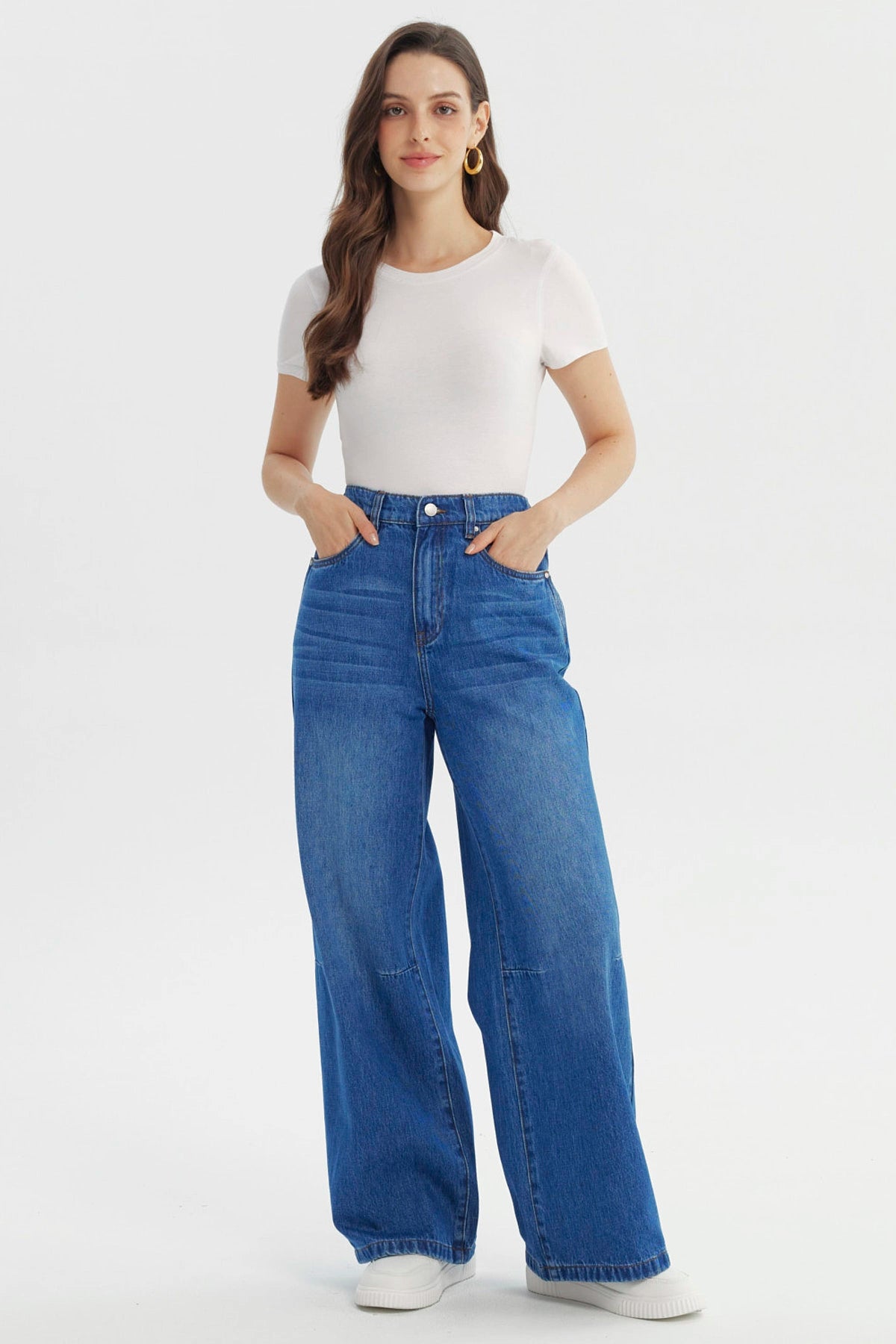 Jeans Mujer Moda Wide Leg Azul