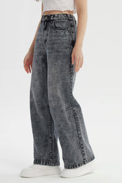 Jeans Mujer Moda Wide Leg Gris