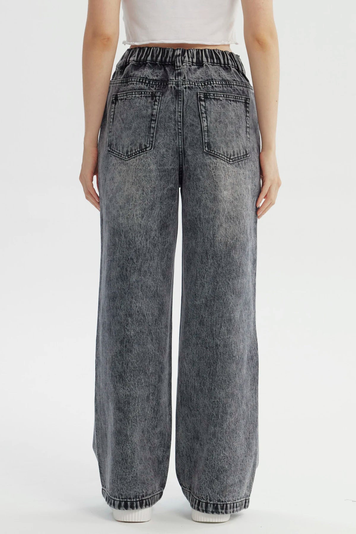 Jeans Mujer Moda Wide Leg Gris