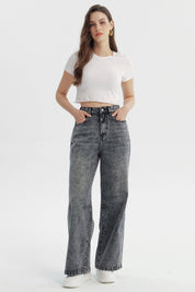 Jeans Mujer Moda Wide Leg Gris