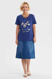 Polera Mujer Con Estampado Azul Oscuro