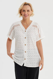 Polera Mujer Lisa Abotonada Crudo