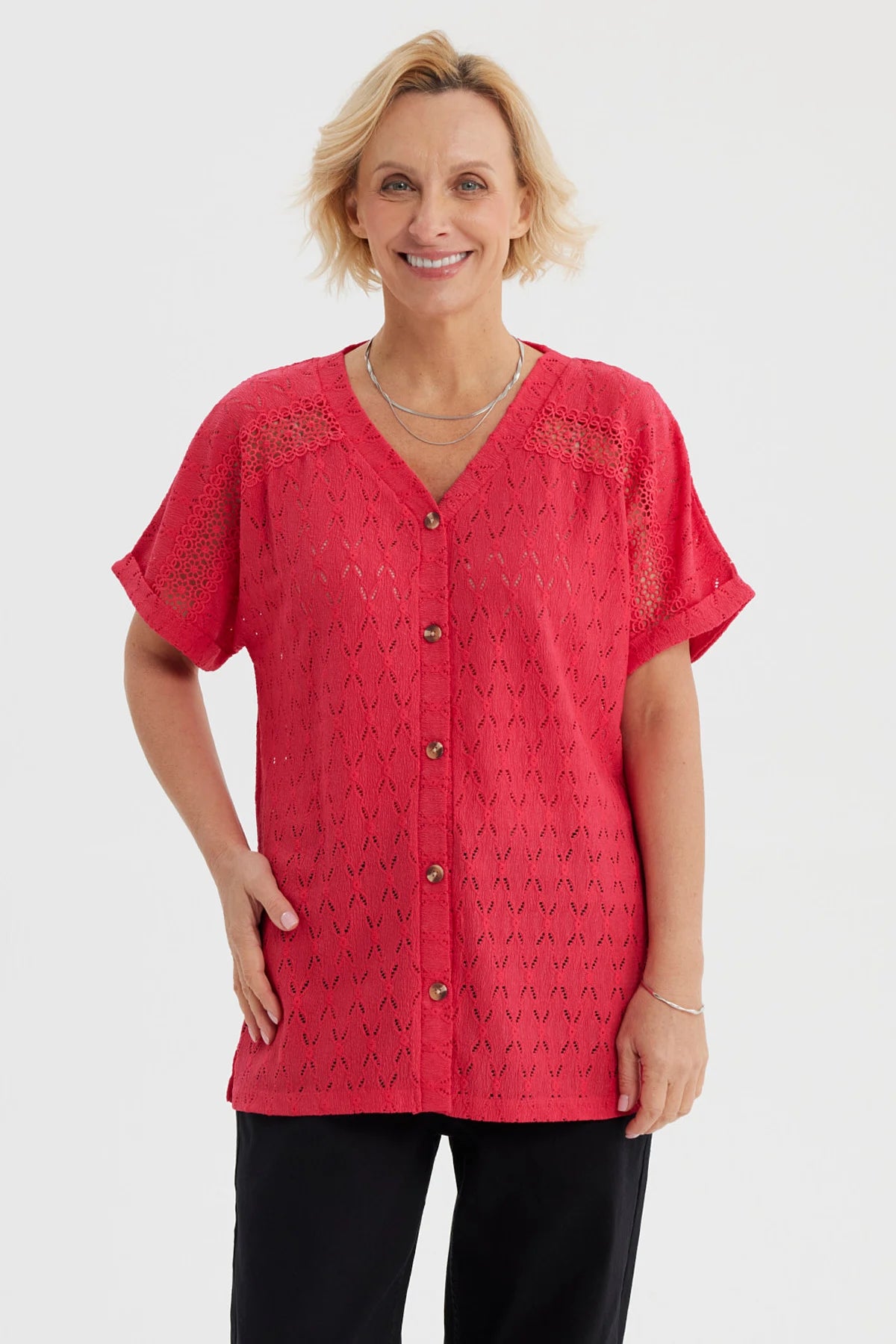 Polera Mujer Lisa Abotonada Fucsia