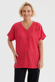 Polera Mujer Lisa Abotonada Fucsia