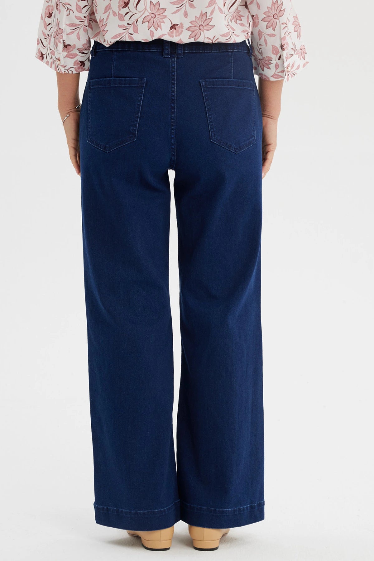 Jeans Mujer Flare Botones Delantero Azul Oscuro