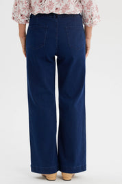 Jeans Mujer Flare Botones Delantero Azul Oscuro