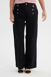 Jeans Mujer Flare Botones Delantero Negro