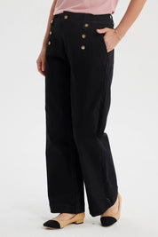 Jeans Mujer Flare Botones Delantero Negro